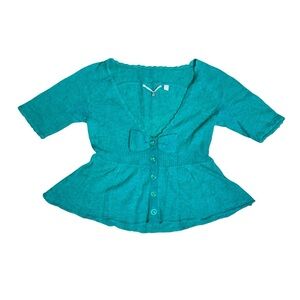 Anthropologie Knitted & Knotted XS Kelly Green Knit Top Sweater Wool Mohair